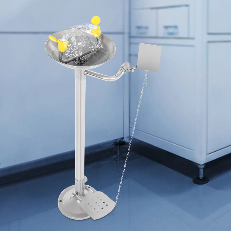 304 Stainless Steel Emergency Eyewash Station Eye Wash Station 3.17Gal/min Floor Standing Eye Wash Unit with Foot Pedal Filter