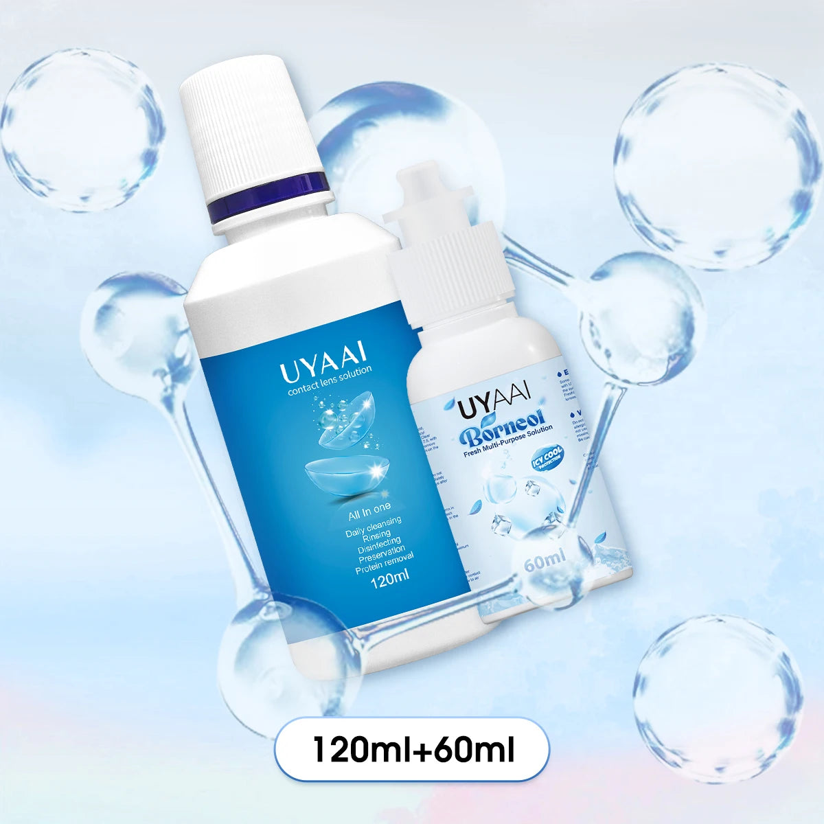 UYAAI 60ML/120ML Contact Lens Liquid Nursing Solution Icy Cool Protection Gently Relieve Cleaning Moisturizing Eye Health Care