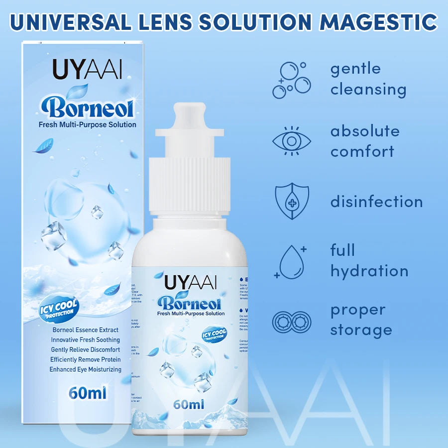 UYAAI 60ML/120ML Contact Lens Liquid Nursing Solution Icy Cool Protection Gently Relieve Cleaning Moisturizing Eye Health Care