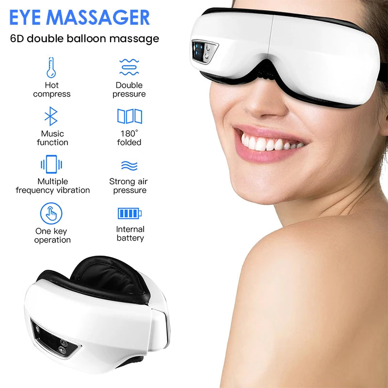 Eye Care Instrument 6D Smart Vibration Eyes Massager Airbag Compress Bluetooth Music Eye Sleep Massage Mask Eye Relax Fatigue