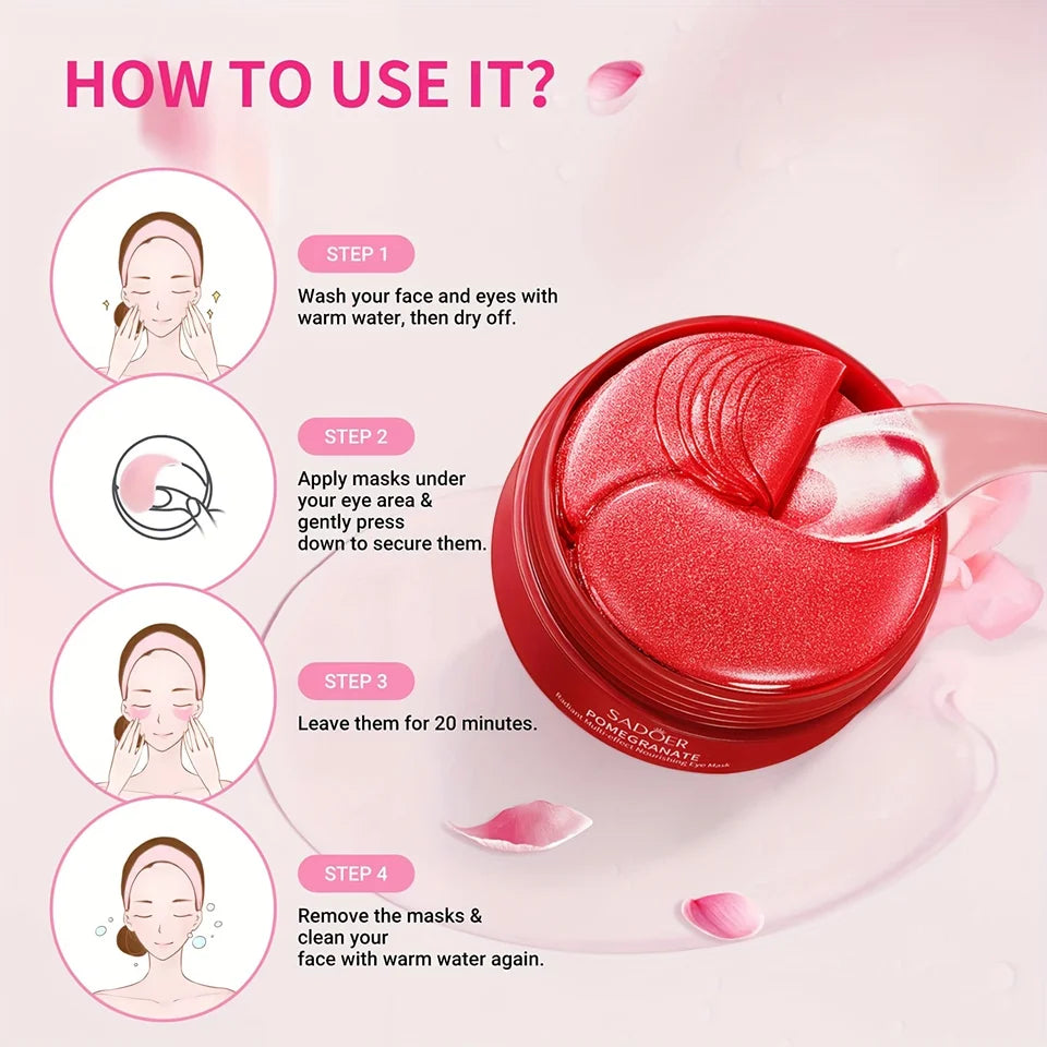 Pomegranate Eye Mask Multi-Effect Nourishing And Moisturizing Eye Patch for Hydrating the Eye Area 60pcs/bottle-1 bottle