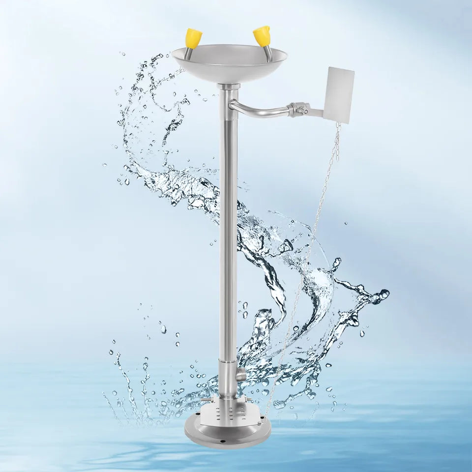 304 Stainless Steel Emergency Eyewash Station Eye Wash Station 3.17Gal/min Floor Standing Eye Wash Unit with Foot Pedal Filter